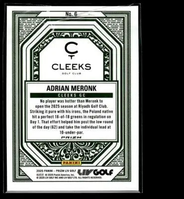 2025 Panini Prizm LIV Adrian Meronk #6 Aces Prizms Green SN Cleeks - Other