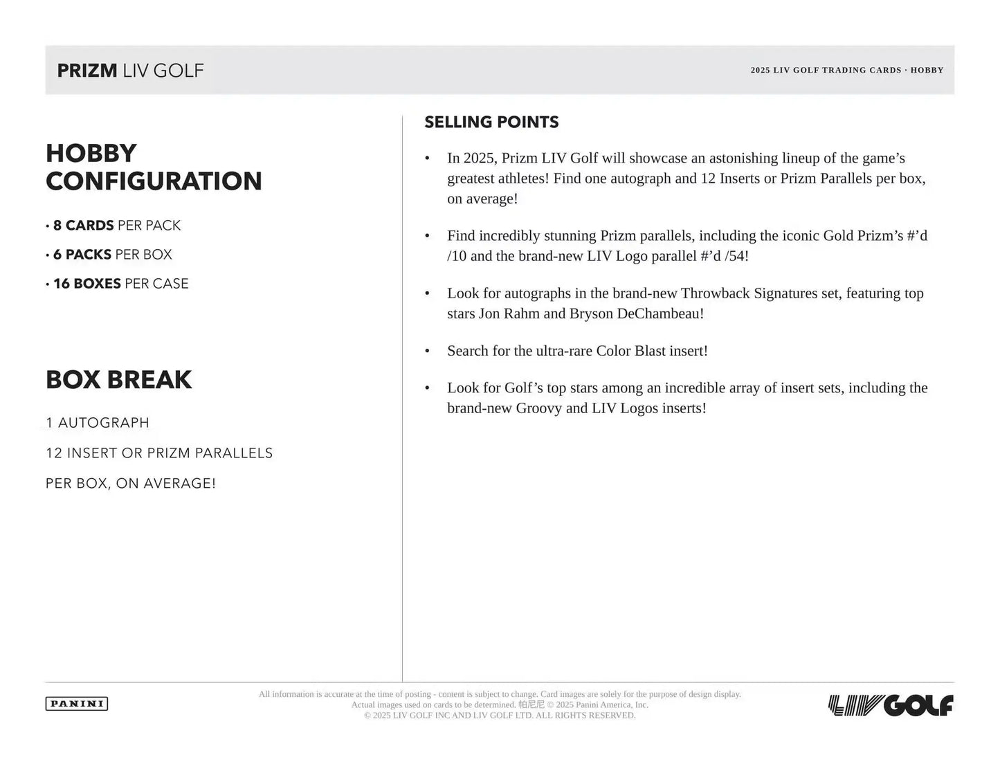 2025 Panini Prizm LIV Golf Hobby Box - Sports Card Hobby Boxes
