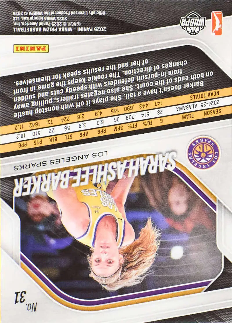 2025 Panini Prizm WNBA #31 Sarah Ashlee Barker NM-MT RC Rookie Los Angeles Sparks Basketball Card - Basketball Card