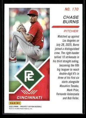 2025 Panini Prospect Edition Chase Burns #170 RC Cincinnati Reds - Baseball Card Single
