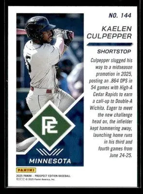 2025 Panini Prospect Edition Kaelen Culpepper #144 Minnesota Twins - Baseball Card Single