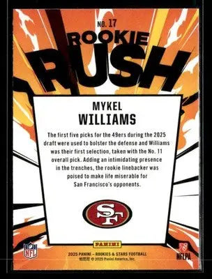 2025 Panini Rookies & Stars Mykel Williams #17 Rookie Rush San Francisco 49ers - Football Card Single
