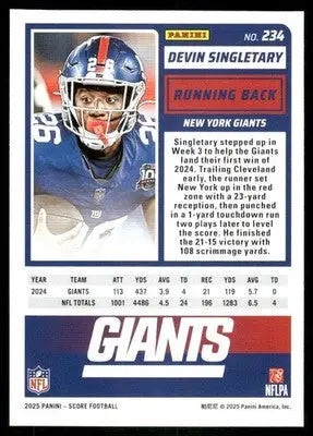 2025 Panini Score Devin Singletary #234 Football - Football Card Single