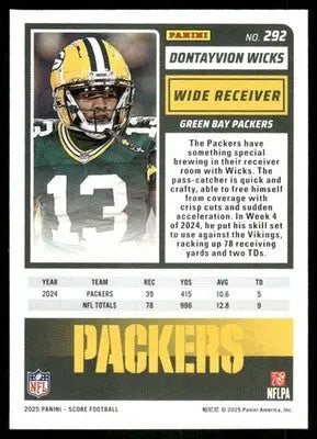 2025 Panini Score Dontayvion Wicks #292 Football - Football Card Single