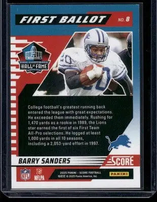 2025 Panini Score First Ballot Barry Sanders #8 Football - Football Card Single