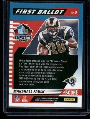 2025 Panini Score First Ballot Marshall Faulk #5 Hall of Fame Football - Football Card Single