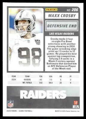 2025 Panini Score Maxx Crosby #206 Football - Football Card Single