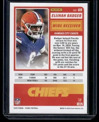 2025 Panini Score Rookie Elijah Badger #69 RC Football - Football Card Single
