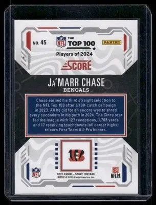 2025 Panini Score Top 100 Ja’Marr Chase #45 Football - Football Card Single