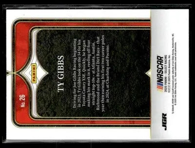 2025 Panini Select #26 Ty Gibbs Select Numbers - Racing Card Single