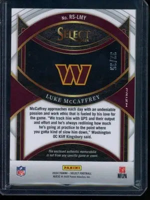 2025 Panini Select Football Luke McCaffrey #RS-LMY Prizm Patch Rookie RC 32/35 - Football Card Single