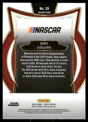 2025 Panini Select Racing Grandstand Joey Logano #39 Racing - Racing Card Single