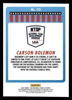 2025 Panini Stars and Stripes USA Baseball #115 Carson Bolemon - Baseball Card Single