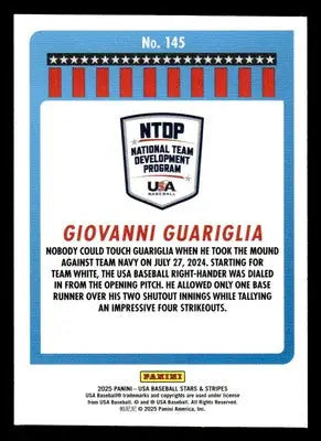 2025 Panini Stars and Stripes USA Baseball #145 Giovanni Guariglia - Baseball Card Single