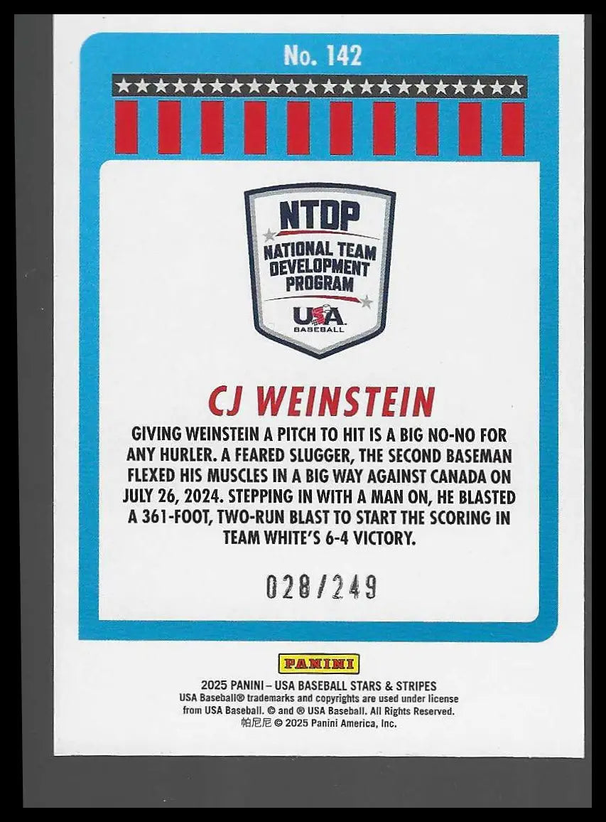 2025 Panini Stars & Stripes USA Baseball Red Swirl #142 CJ Weinstein #028/249