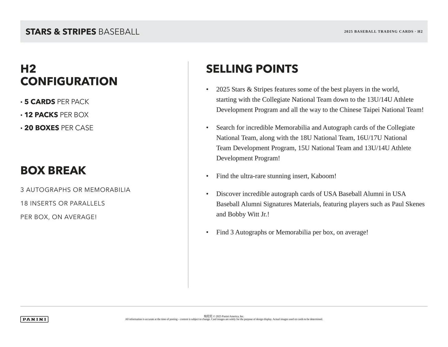 2025 Panini USA Stars & Stripes Baseball H2 Box - Sports Card Hobby Boxes