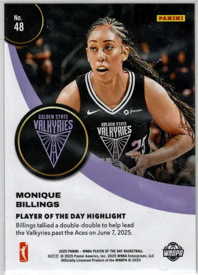 2025 Panini WNBA Player of the Day Orange Parallel Card 48 Monique Billings /199 - Basketball Card Single