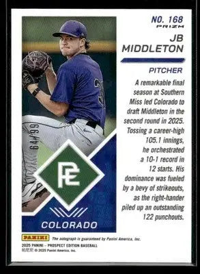 2025 Prospect Edition JB Middleton #168 Holo Ticket Sigs Red Power #/99 Rockies - Baseball Card Single