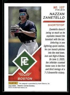 2025 Prospect Edition Nazzan Zanetello #107 Holo Ticket Sigs Silver Red Sox - Baseball Card Single