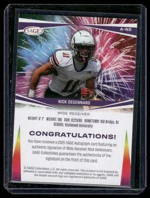2025 SAGE Autographs Nick DeGennaro #A-ND Football - Football Card Single