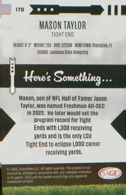 2025 SAGE HIT Blue #178 Mason Taylor