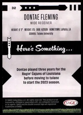 2025 SAGE HIT - Red Dontae Fleming 32 Philadelphia Eagles - Football Card Single