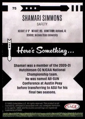 2025 SAGE HIT - Red Shamari Simmons 75 Arizona State Sun Devils - Football Card Single