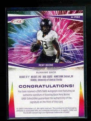 2025 SAGE Peny Boone #A-PB2 93/100 Autograph Football - Football Card Single