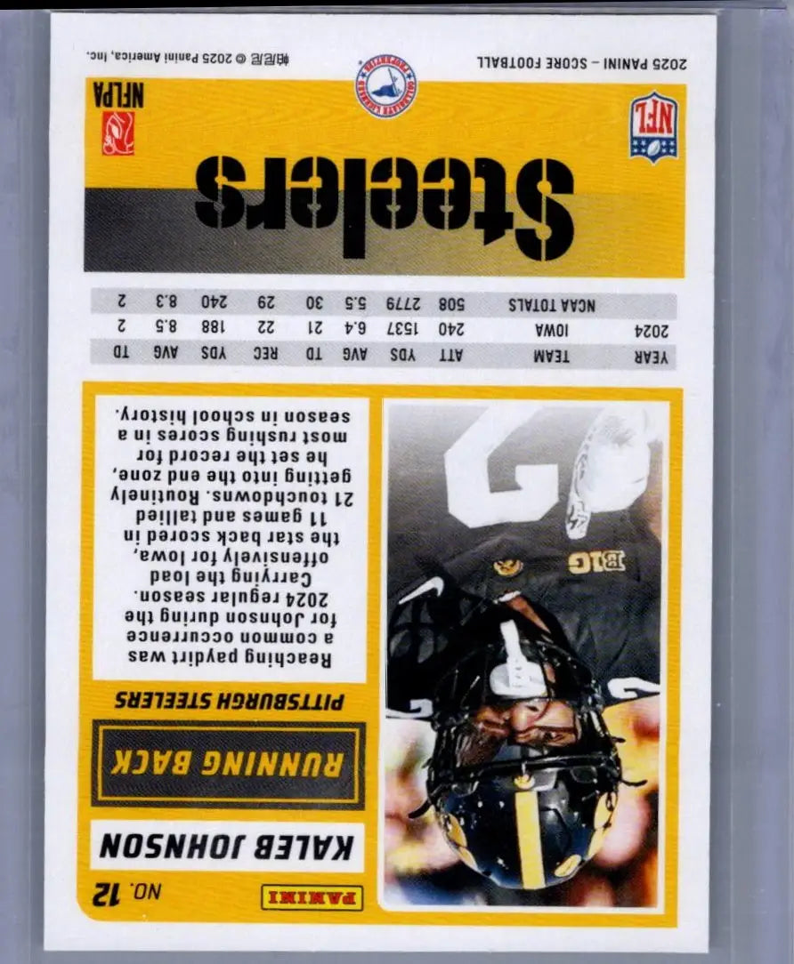 2025 Score Kaleb Johnson football card showcasing player collectible memorabilia