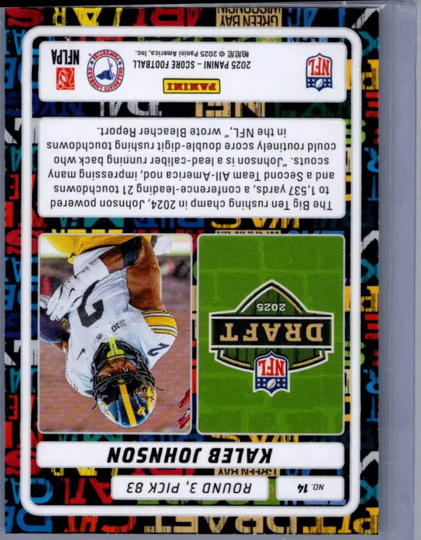 Kaleb Johnson NFL football card from 2025 Score #14 for the NFL Draft collection