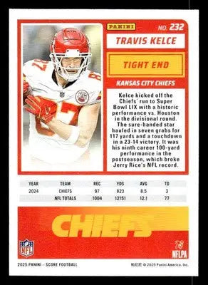 2025 Score #232 Travis Kelce - Football Card Single