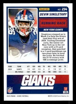 2025 Score #234 Devin Singletary - Football Card Single