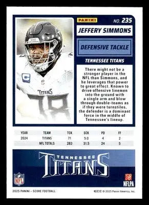 2025 Score #235 Jeffery Simmons - Football Card Single
