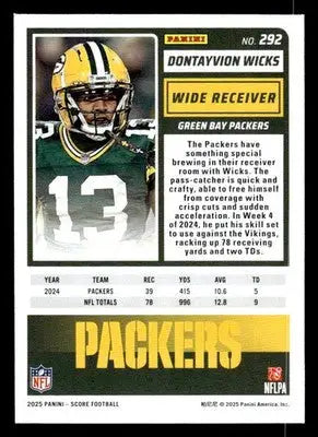 2025 Score #292 Dontayvion Wicks - Football Card Single