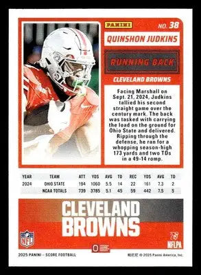 2025 Score #38 Quinshon Judkins - Football Card Single