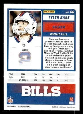 2025 Score #66 Tyler Bass - Football Card Single