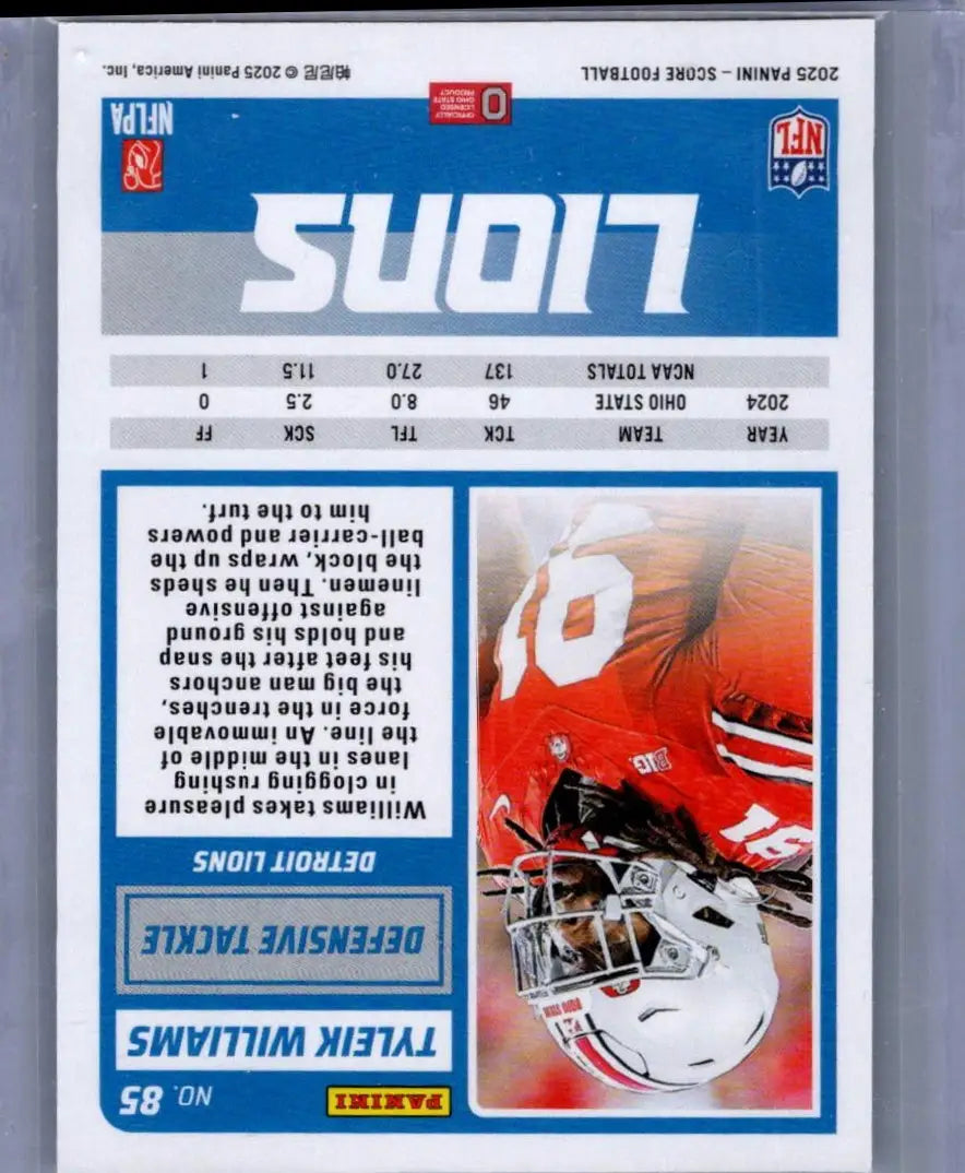 2025 Score Tyleik Williams football card showcasing Tyleik Williams collectible skill