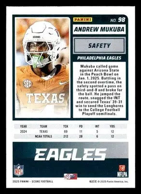 2025 Score #98 Andrew Mukuba - Football Card Single