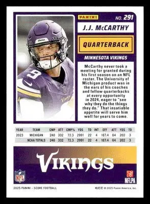 2025 Score-A-Treat #291 J.J. McCarthy Minnesota Vikings - Football Card Single