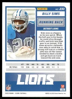 2025 Score A Treat Billy Sims #233 Football - Football Card Single