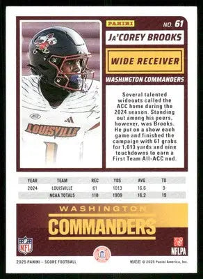 2025 Score A Treat Ja’Corey Brooks #61 RC Football - Football Card Single
