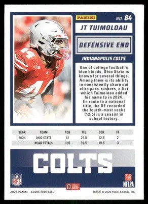 2025 Score A Treat JT Tuimoloau #84 RC Football - Football Card Single