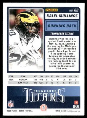 2025 Score A Treat Kalel Mullings #62 RC Football - Football Card Single