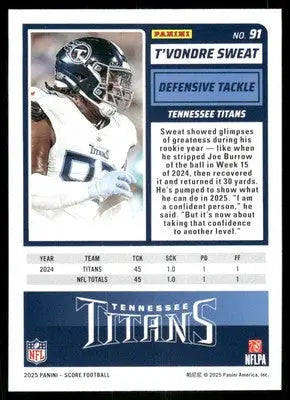2025 Score A Treat T’Vondre Sweat #91 Football - Football Card Single