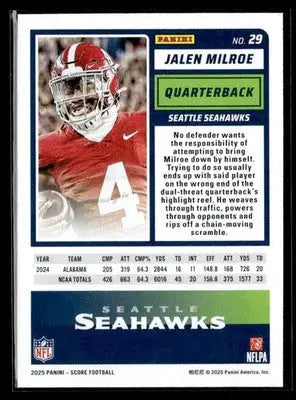 2025 Score Jalen Milroe #29 RC Seattle Seahawks - Football Card Single