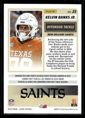 2025 Score Kelvin Banks Jr. #23 RC New Orleans Saints