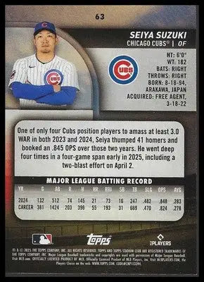 2025 Stadium Club #63 Seiya Suzuki Lime Green Chicago Cubs