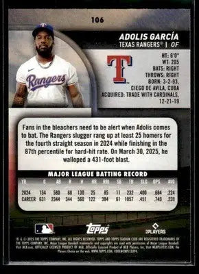 2025 Stadium Club Adolis García #106 Texas Rangers - Baseball Card Single