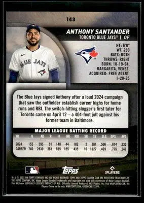 2025 Stadium Club Anthony Santander #143 Toronto Blue Jays - Baseball Card Single