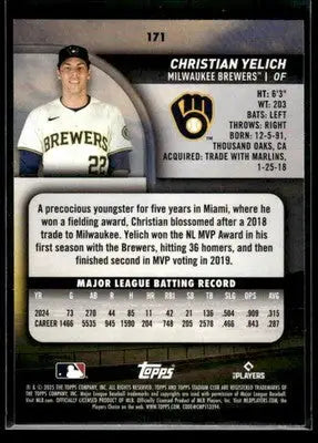 2025 Stadium Club Christian Yelich #171 Milwaukee Brewers - Baseball Card Single